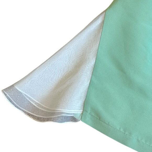 Neubyrne Seafoam Green Fitted Sheath Dress Mini Flowy Silk Sleeves Size Small - Picture 6 of 13